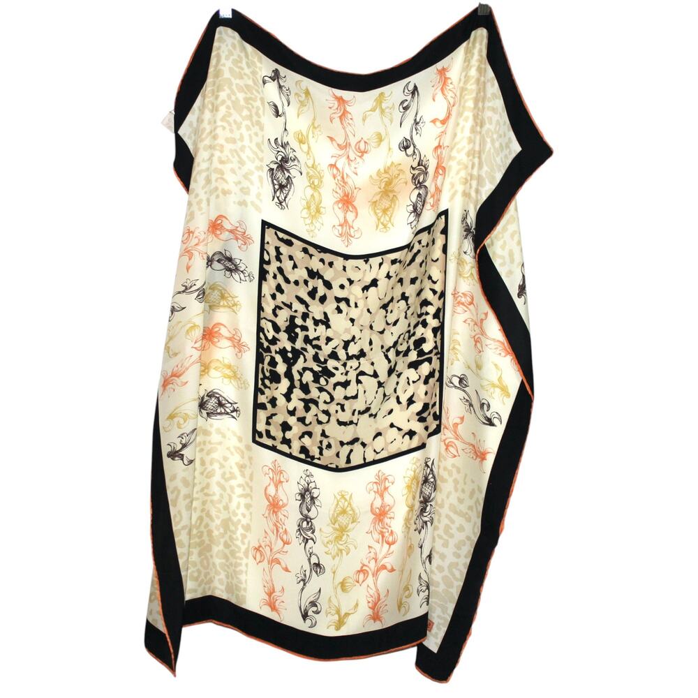 100% Silk Multi Color Patterned Square Large Scarf - Picture 5 of 6